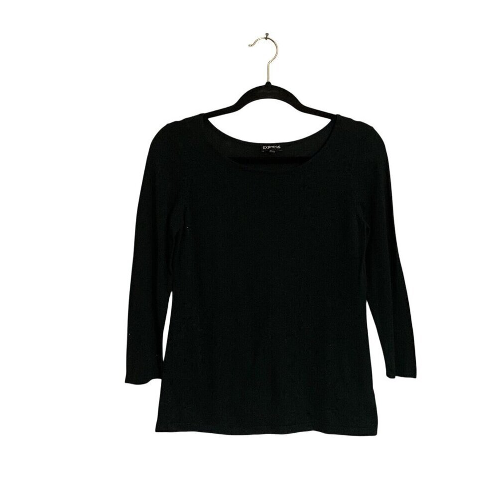 Express Women Sz S Green Lightweight Knit 3/4 Sleeve Pullover Sweater